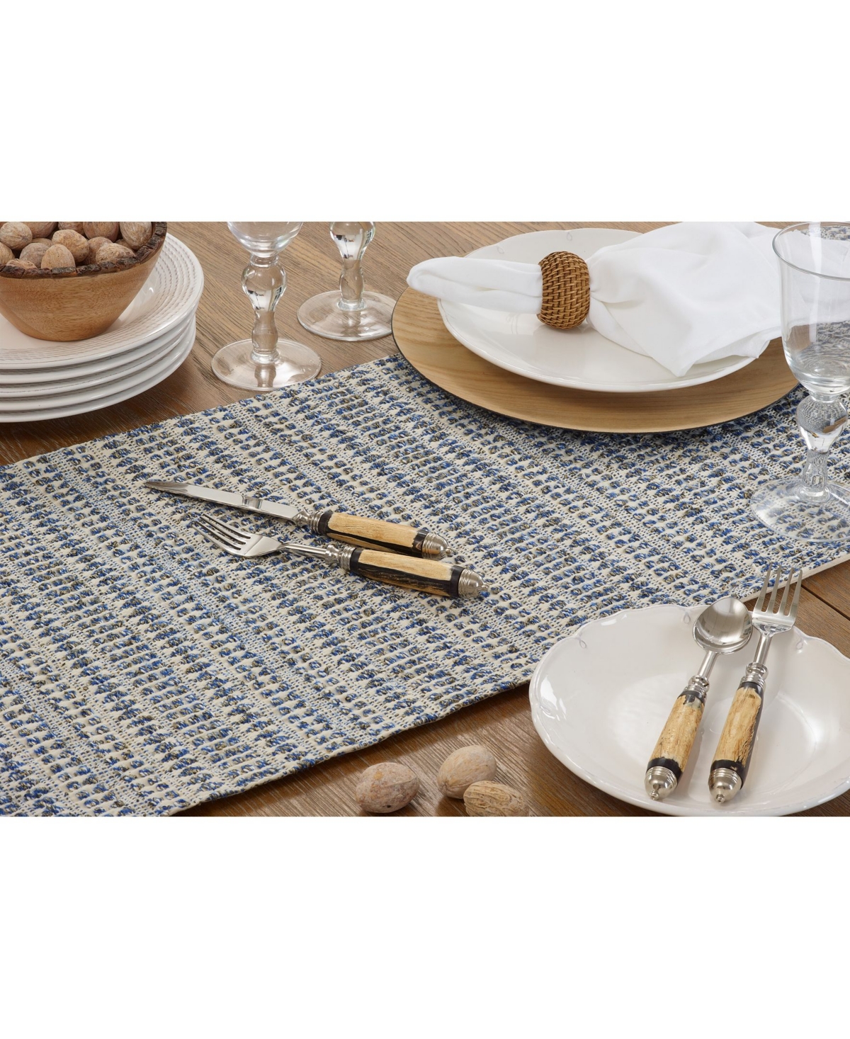 Saro Lifestyle Woven Table Runner with Line Design, 72" x 16"