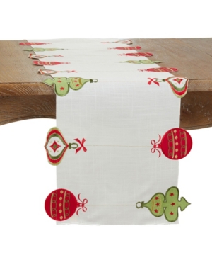Saro Lifestyle Christmas Table Runner With Embroidered Ornaments, 72" X 16" In White