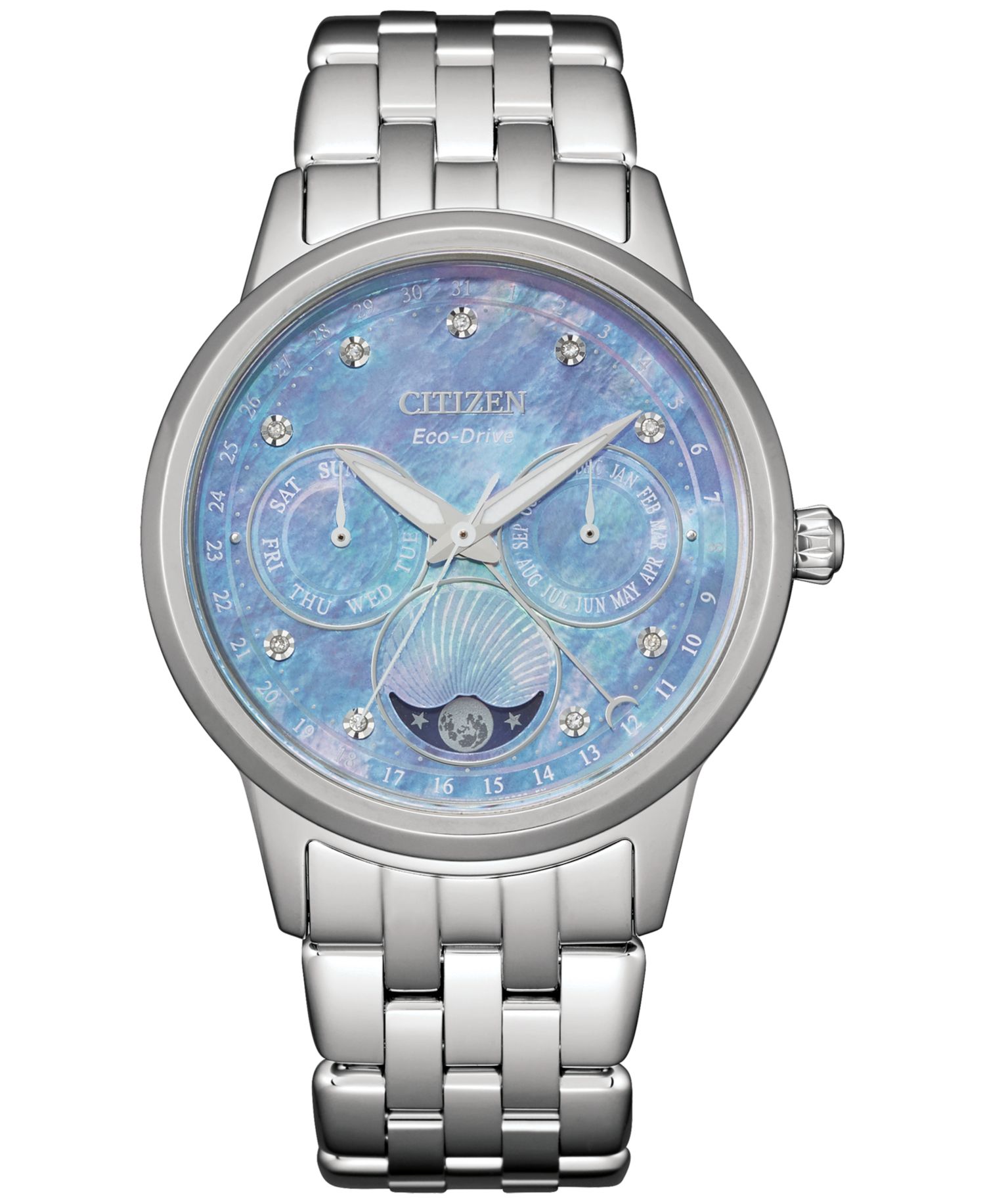 Women's Calendrier Diamond Accent Stainless Steel Bracelet Watch 37mm