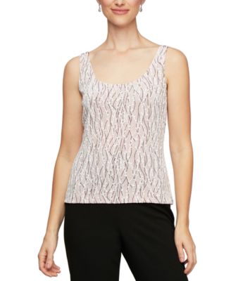 Printed Piped 3/4-Sleeve Two-Piece Glitter Top & Jacket