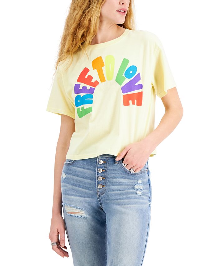 Mad Engine Juniors' Cotton Free To Love Graphic-Print T-Shirt - Macy's