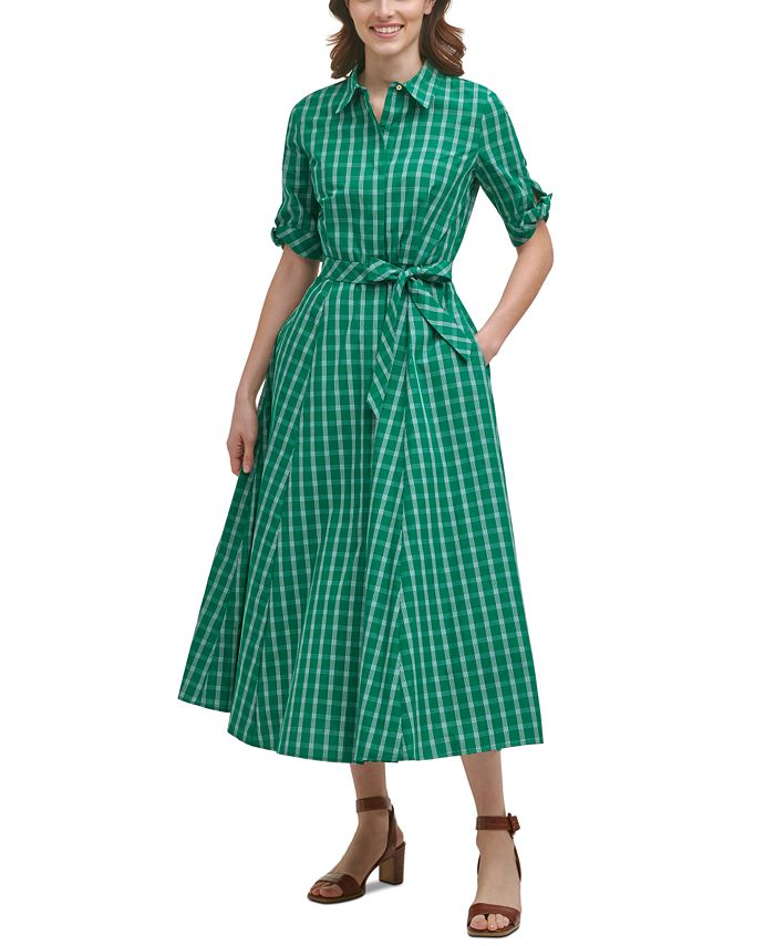 Calvin Klein Printed Button-Front Tie-Sleeve Cotton Dress & Reviews -  Dresses - Women - Macy's