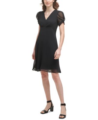Calvin Klein Solid V-Neck Chiffon Dress - Macy's