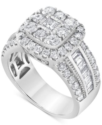 Macy's - Diamond Cluster Halo Ring (2 ct. t.w.) in 10k White Gold