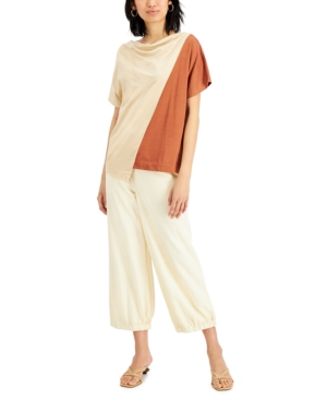 Alfani Colorblocked Asymmetrical Top, Created For Macy's In Peanut Brittle