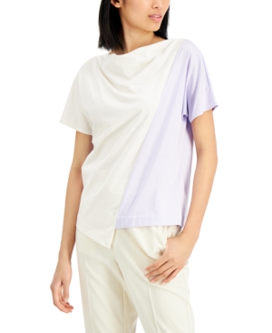 Alfani Colorblocked Asymmetrical Top, Created For Macy's In Lightest Lilac