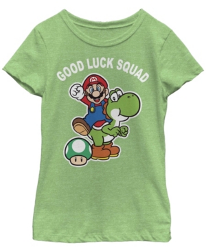 Fifth Sun Kids' Big Girls Nintendo Mario Good Luck Squad Short Sleeve T-shirt In Green Apple