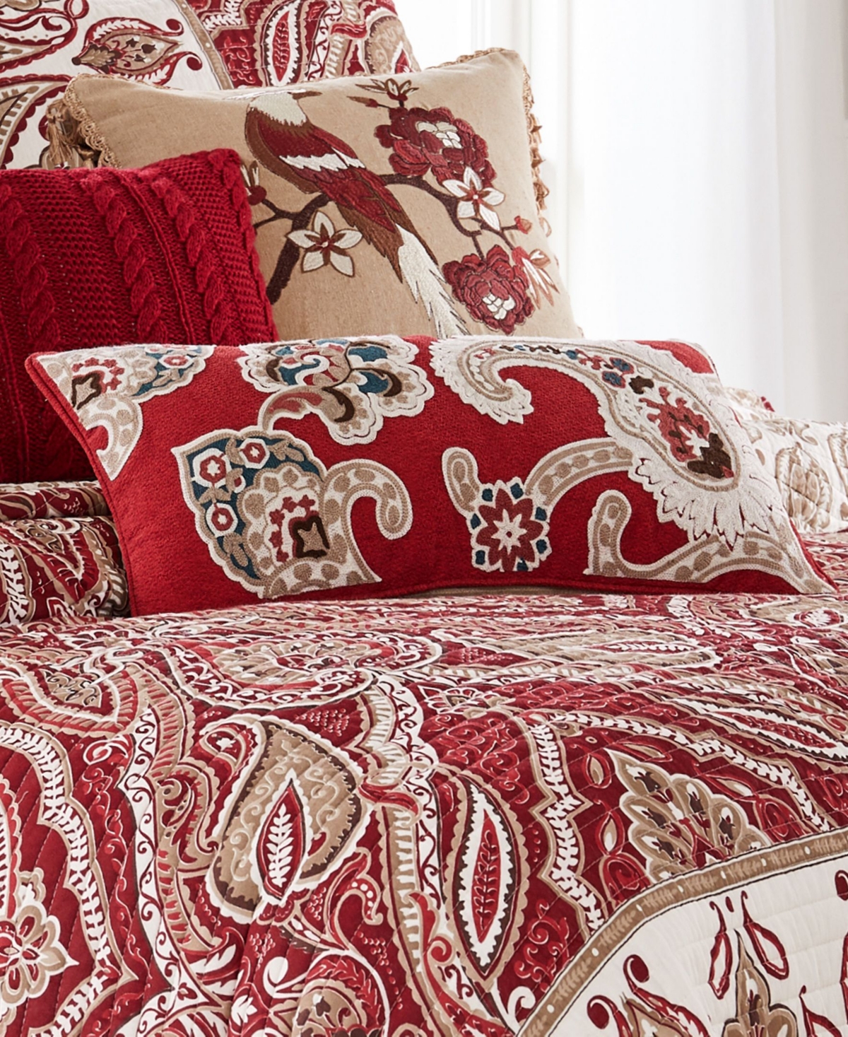 Shop Levtex Astrid Paisley Embroidered Decorative Pillow, 12" X 24" In Red