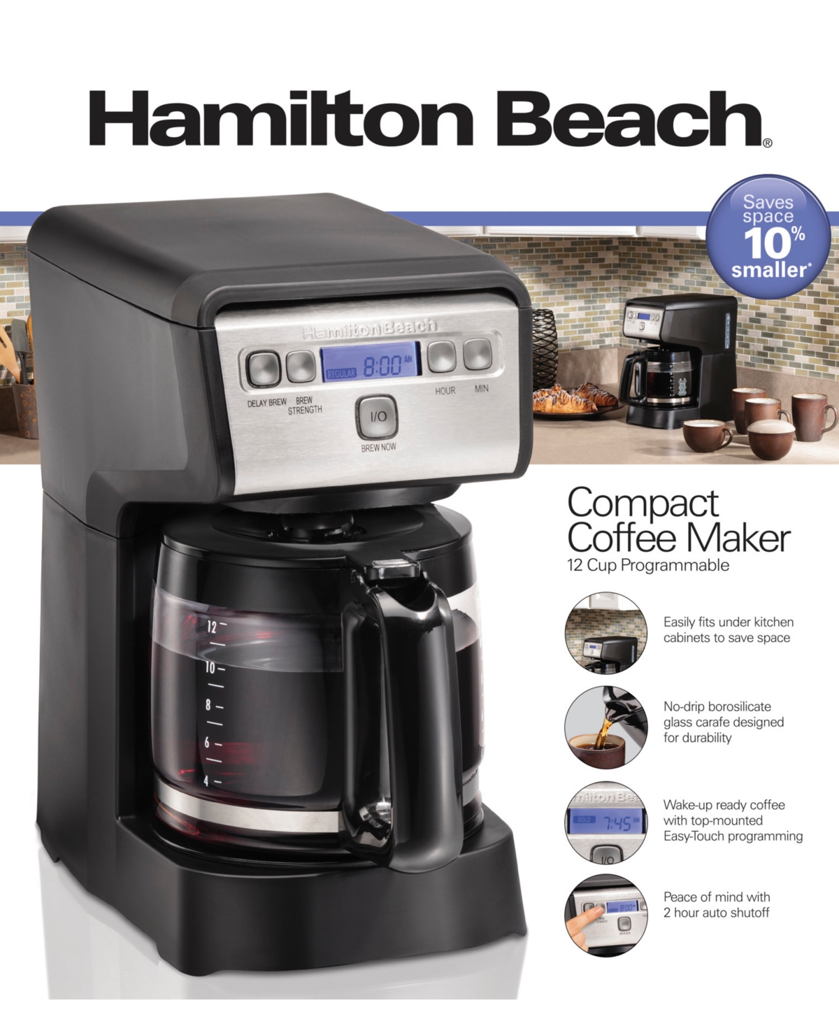Hamilton Beach 12-Cup Compact Programmable Coffee Maker