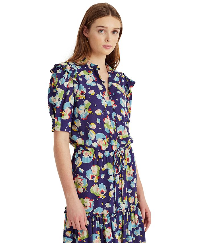 Lauren Ralph Lauren Floral Georgette Elbow-Sleeve Dress - Macy's