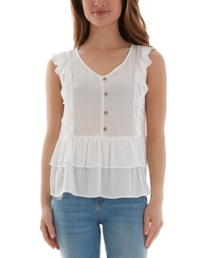 Bcx Juniors' Button-Front Ruffled Baby-Doll Top