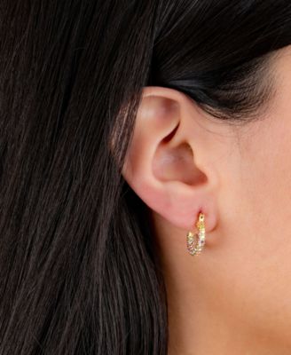 15mm All Over Crystal Click Top Hoop Earrings in Gold Over or Silver Plated