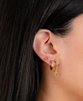 3pc Post Ball, Hoop and Chain Earring Set in Gold or Silver Plated