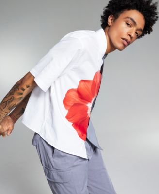 INC International Concepts - Men's Regular-Fit Stretch Colorblocked Floral Bowling Shirt