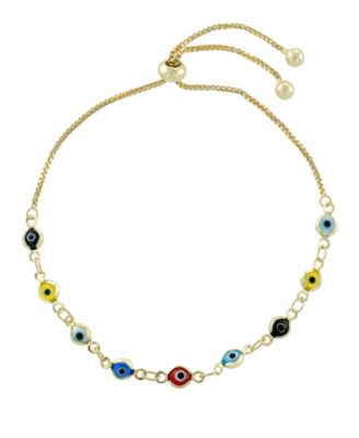 Multi color Glass Guardian Eye Adjustable Bracelet in Gold or Silver Plated