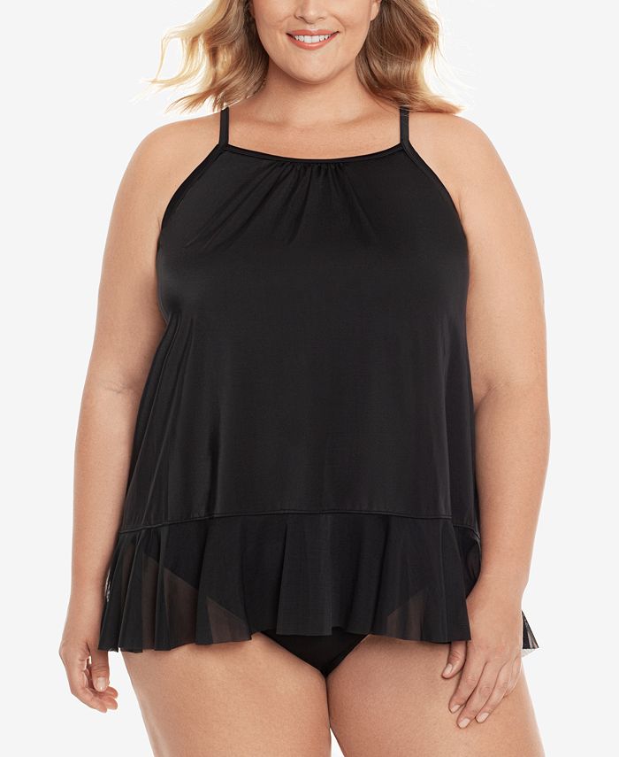 Swim Solutions Plus Size RuffleHem Tankini Top & MidRise Tummy