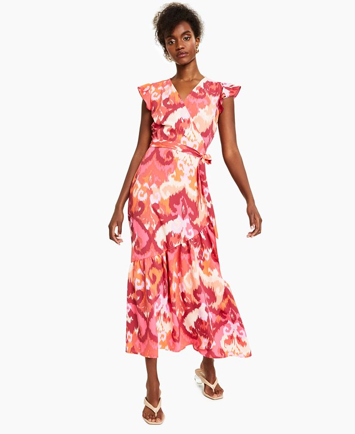 Bar III Flutter-Sleeve Wrap Maxi Dress, Created for Macy's & Reviews