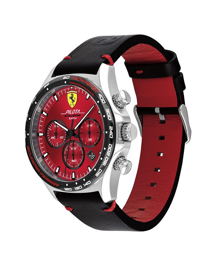 Ferrari Men's Pilota Evo Men's Black Leather Strap Watch 44mm - Macy's
