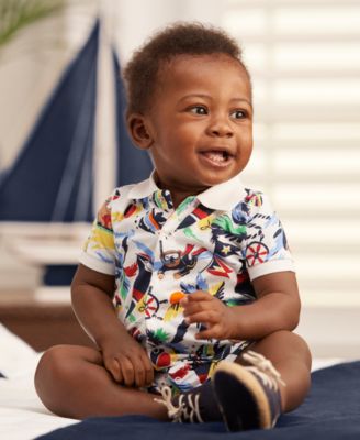 Ralph Lauren Baby Boys Polo Bear Printed Cotton Romper Macy s