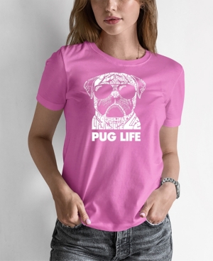 La Pop Art Women's Word Art Pug Life T-shirt In Pink