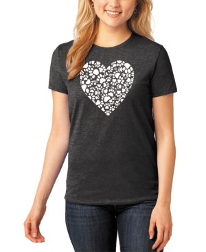 La Pop Art Women's Premium Blend Word Art Paw Prints Heart T-shirt In Black