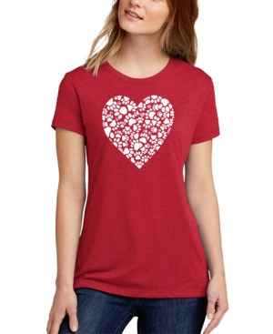 La Pop Art Women's Premium Blend Word Art Paw Prints Heart T-shirt In Red