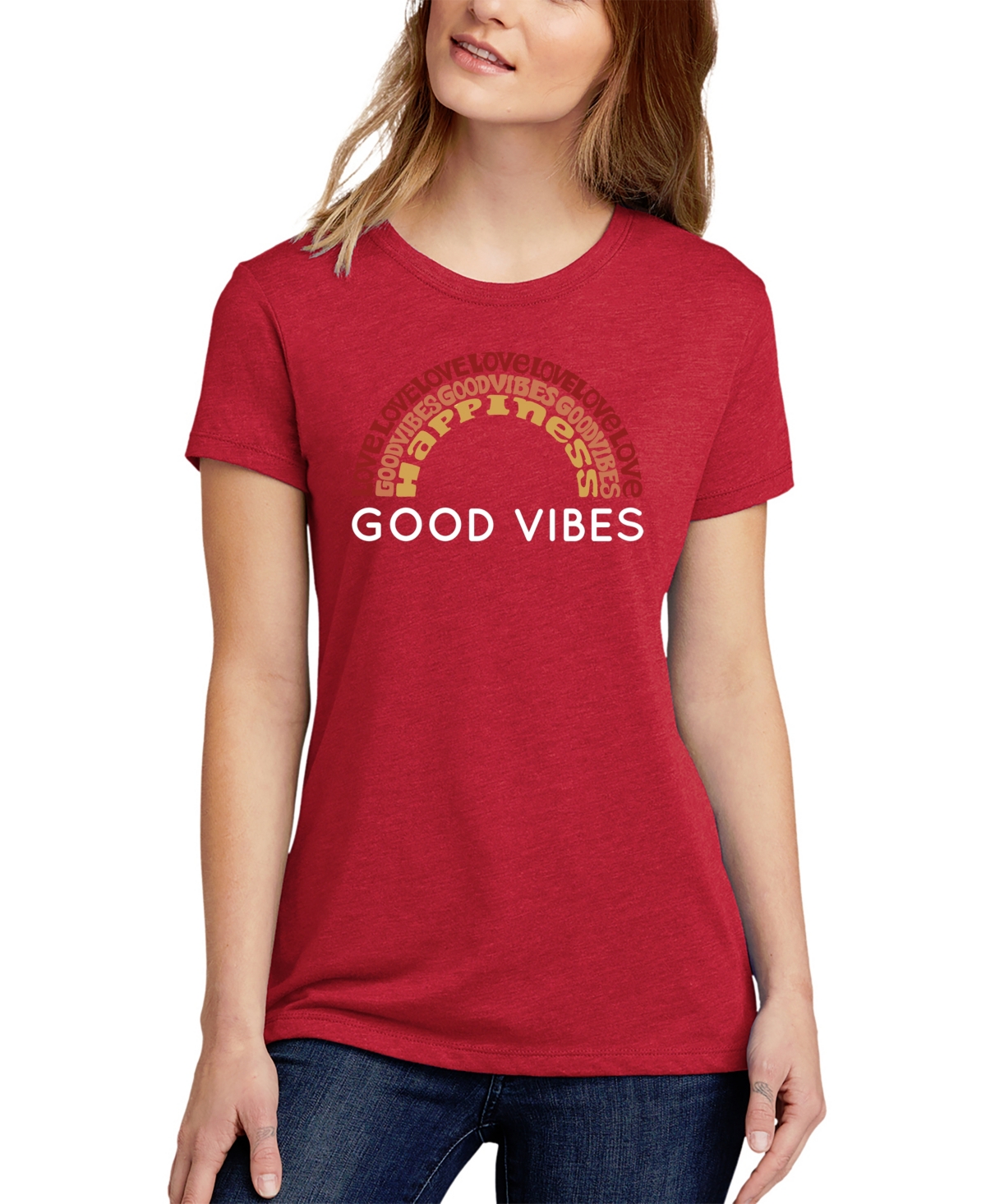 Women's Word Art Good Vibes T-Shirt - Red