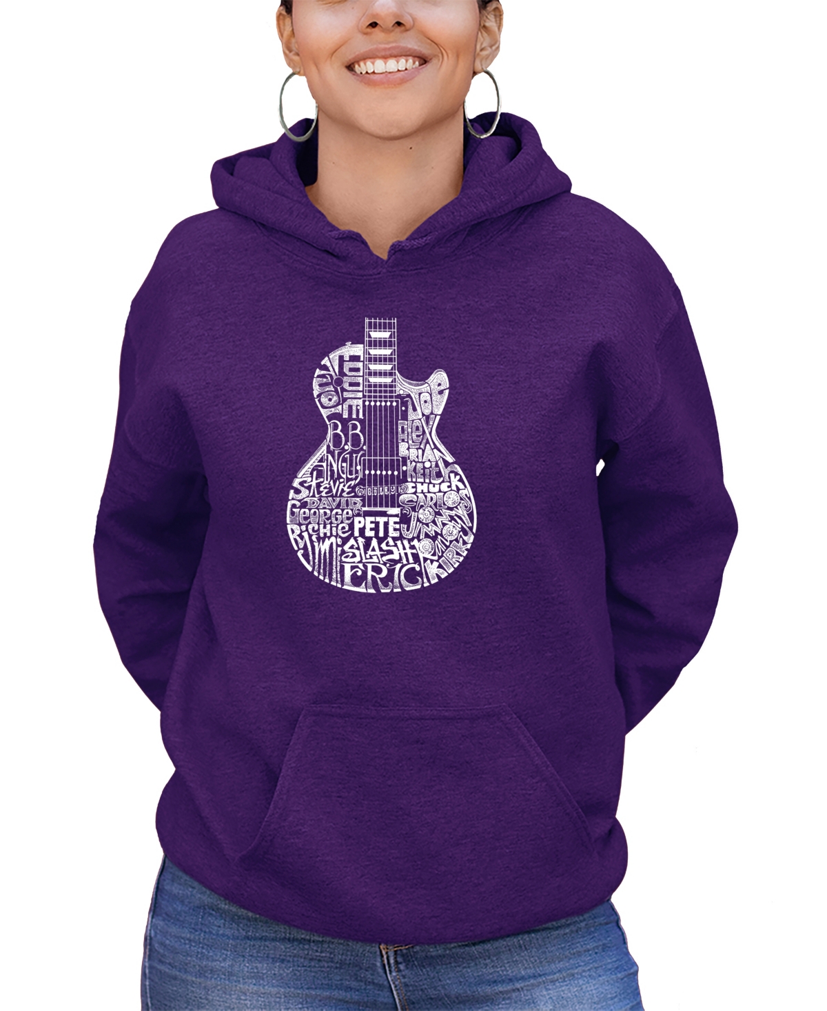 Women's Word Art Rock Guitar Head Hooded Sweatshirt
