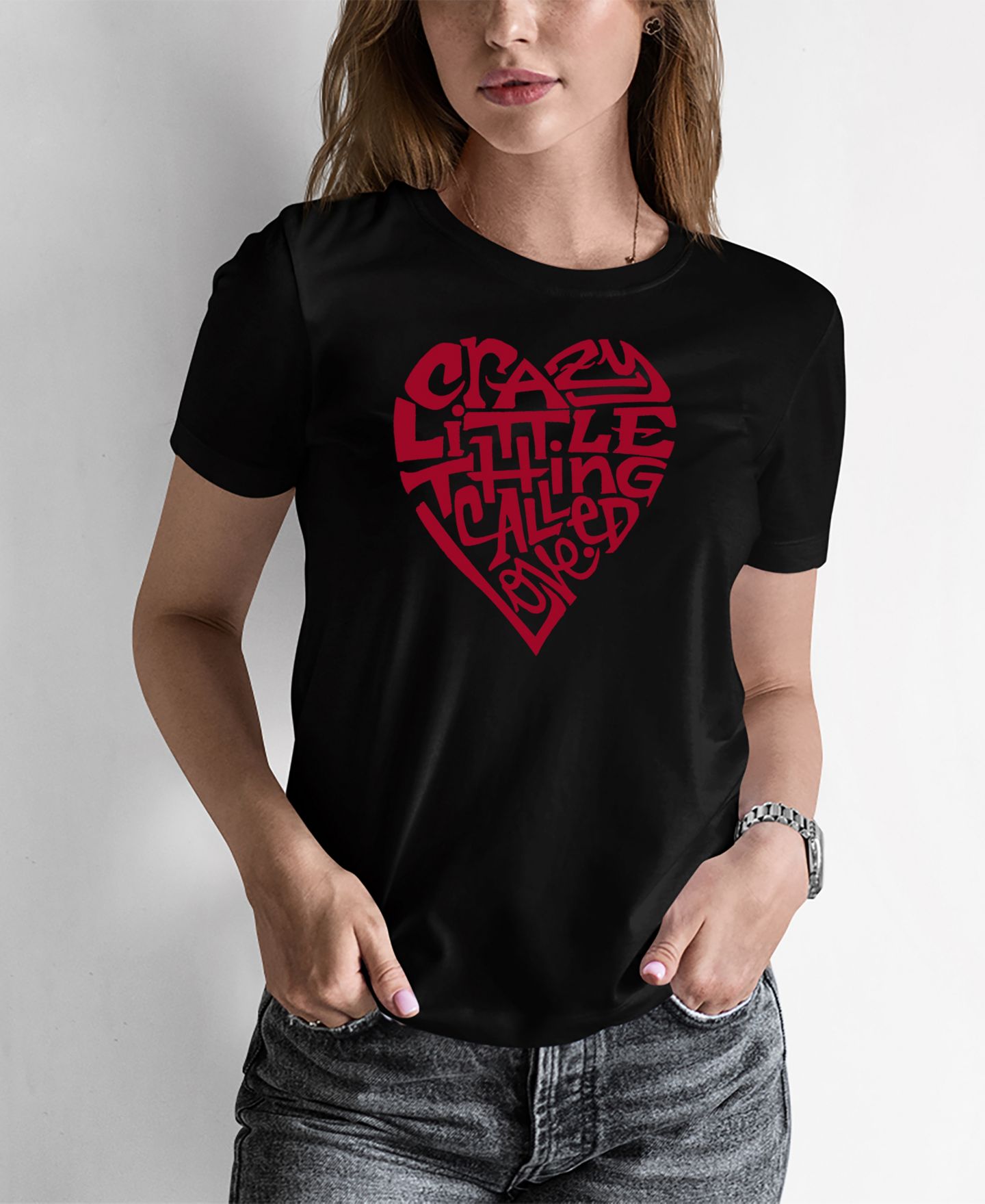 Женская футболка LA Pop Art Word Art Crazy Little Thing Called Love, цвет: Чёрный — фото 1