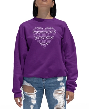 La Pop Art Women's Word Art Xoxo Heart Crewneck Sweatshirt In Purple