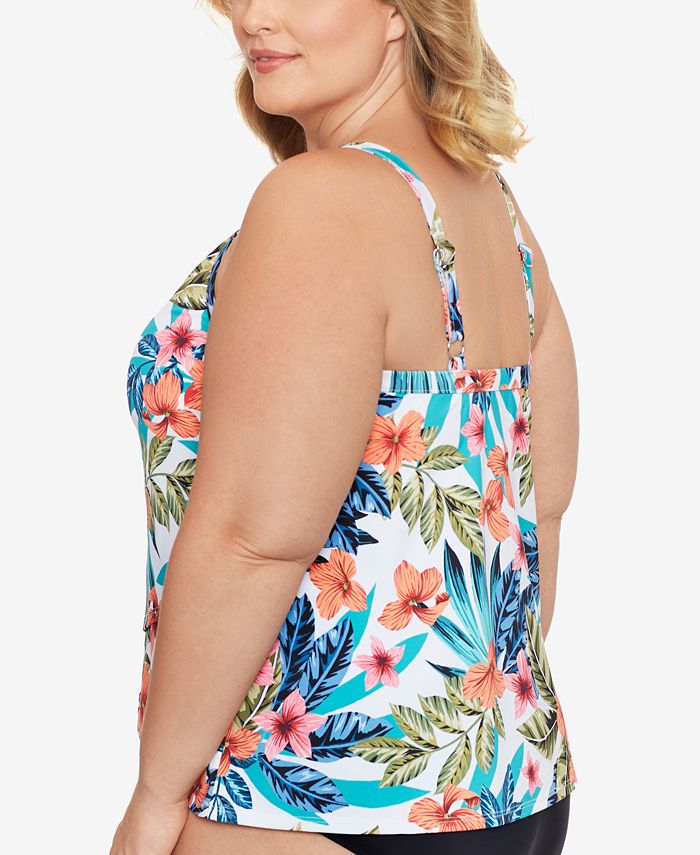 Swim Solutions Plus Size Montego Bay Printed Underwire Tankini Top Created For Macys And Reviews