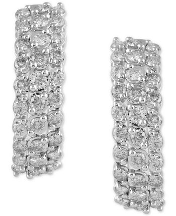 Macy's - Diamond Triple Row Hoop Earrings (2 ct. t.w.) in 10k White Gold