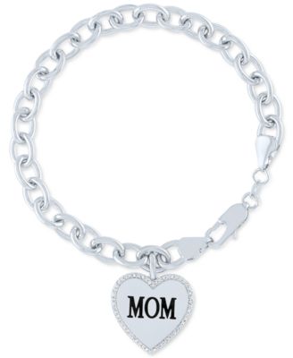 Macy's - Diamond Mom Heart Charm Bracelet (1/10 ct. t.w.) in Sterling Silver