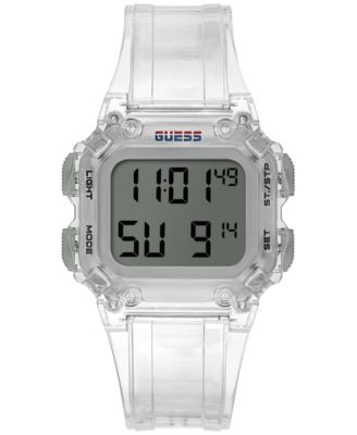GUESS - Men's Clear Silicone Digital Watch 39mm