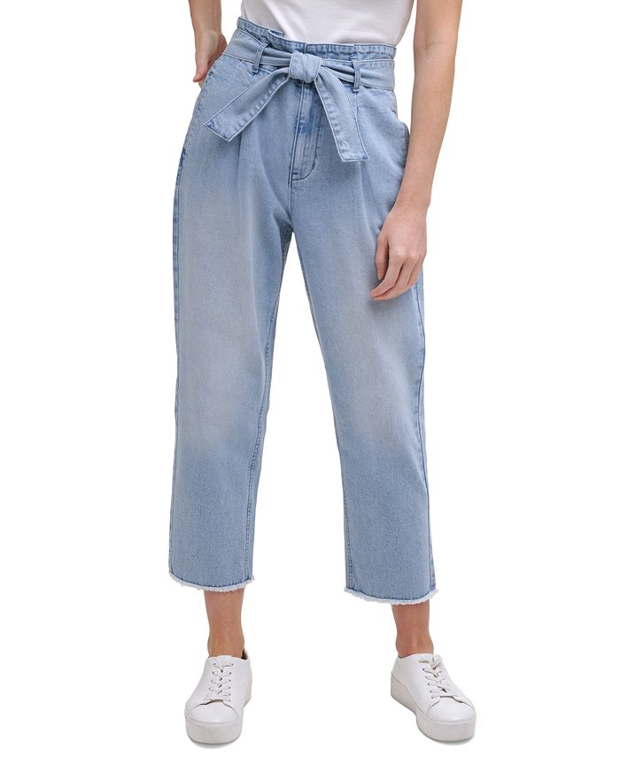 Calvin Klein Jeans High-Rise Belted Straight-Leg Cropped Jeans - Macy's