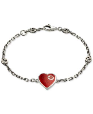 Gucci Red Enamel Heart Link Bracelet in Sterling Silver - Macy's