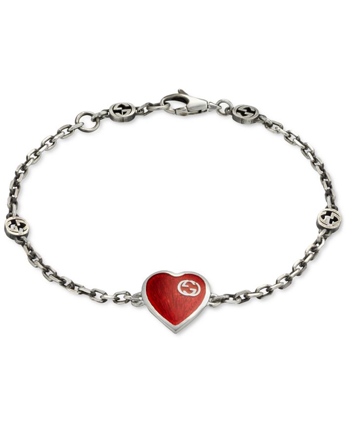 Gucci Red Enamel Heart Link Bracelet in Sterling Silver Macy s