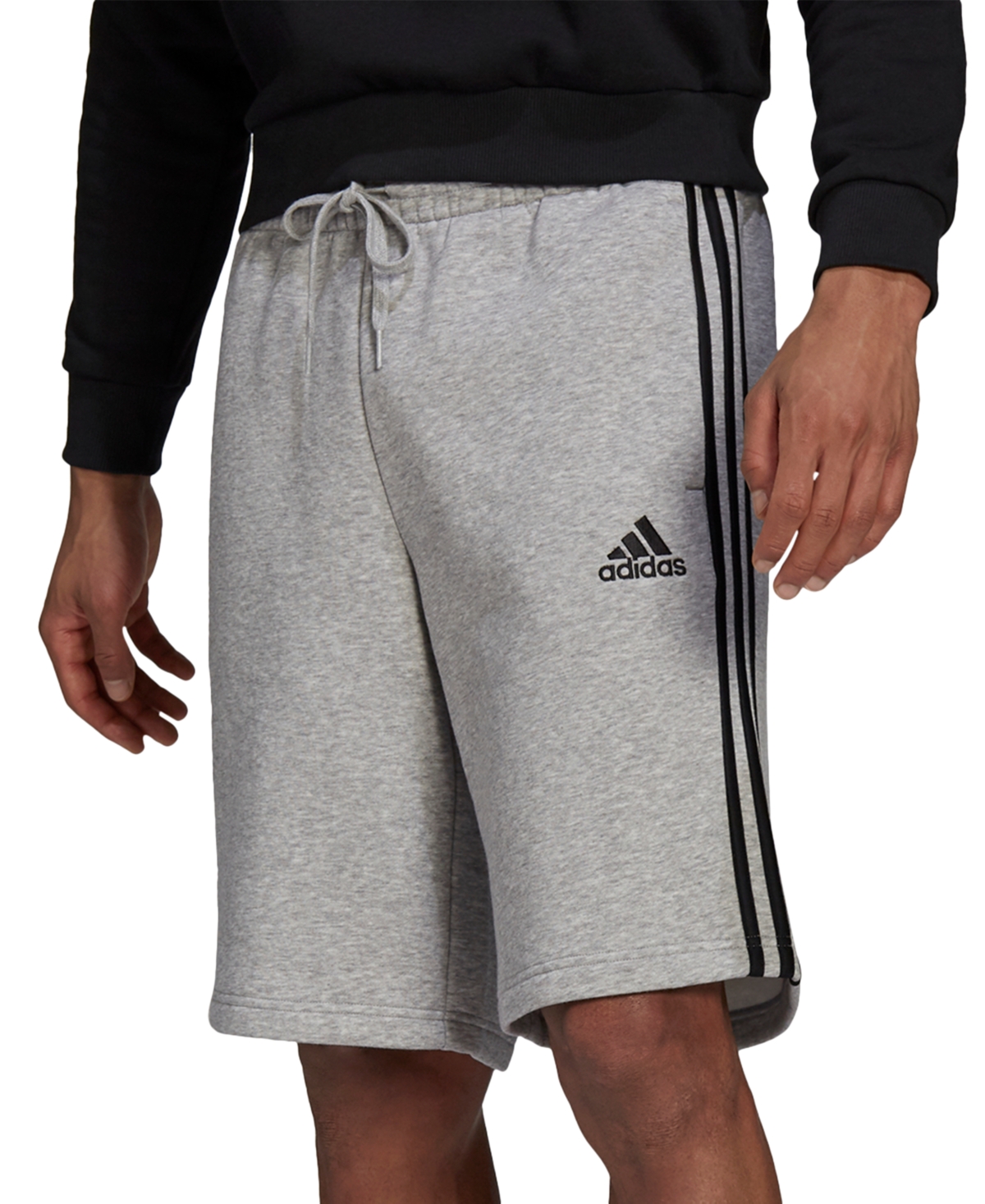 Adidas Originals Men's 3-stripes 10" Fleece Shorts In Medium Grey Heather,black
