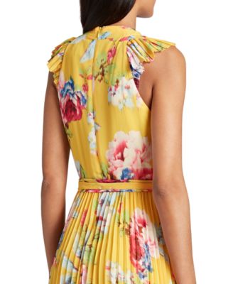 Tahari ASL Pleated Floral-Print Dress