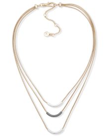 Tri-Tone Three-Row Frontal Necklace, 16" + 3" extender