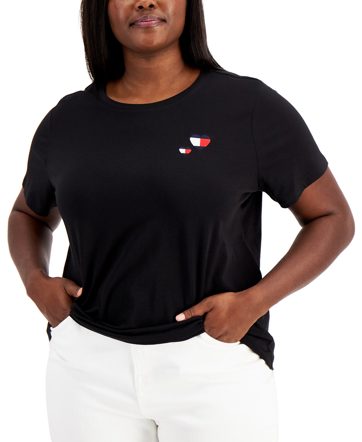 Plus Size Embroidered Double Heart T-Shirt