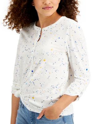 Style & Co Cotton Printed Henley T-Shirt, Created for Macy's