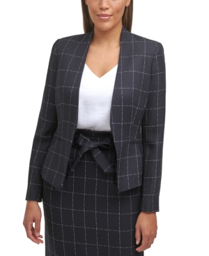 Calvin Klein Open-Front Windowpane Blazer