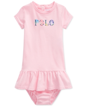 Polo Ralph Lauren Kids' Ralph Lauren Baby Girls Floral-logo Cotton Jersey Dress In Carmel Pink