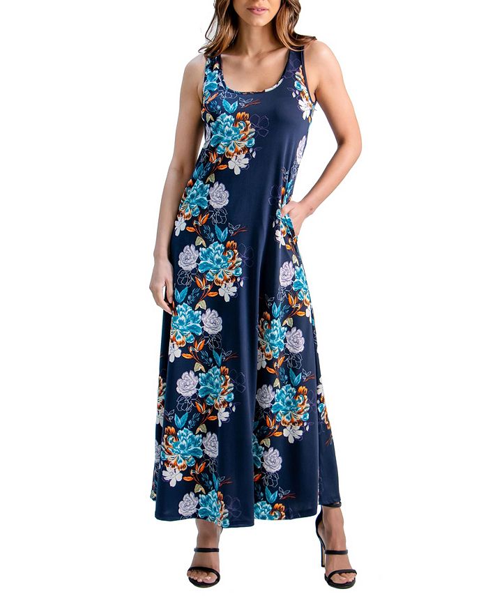 24seven Comfort Apparel Sleeveless Floral Maxi Dress