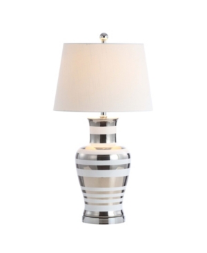 Shop Jonathan Y Zilar Striped Classic Modern Led Table Lamp In Silver-tone