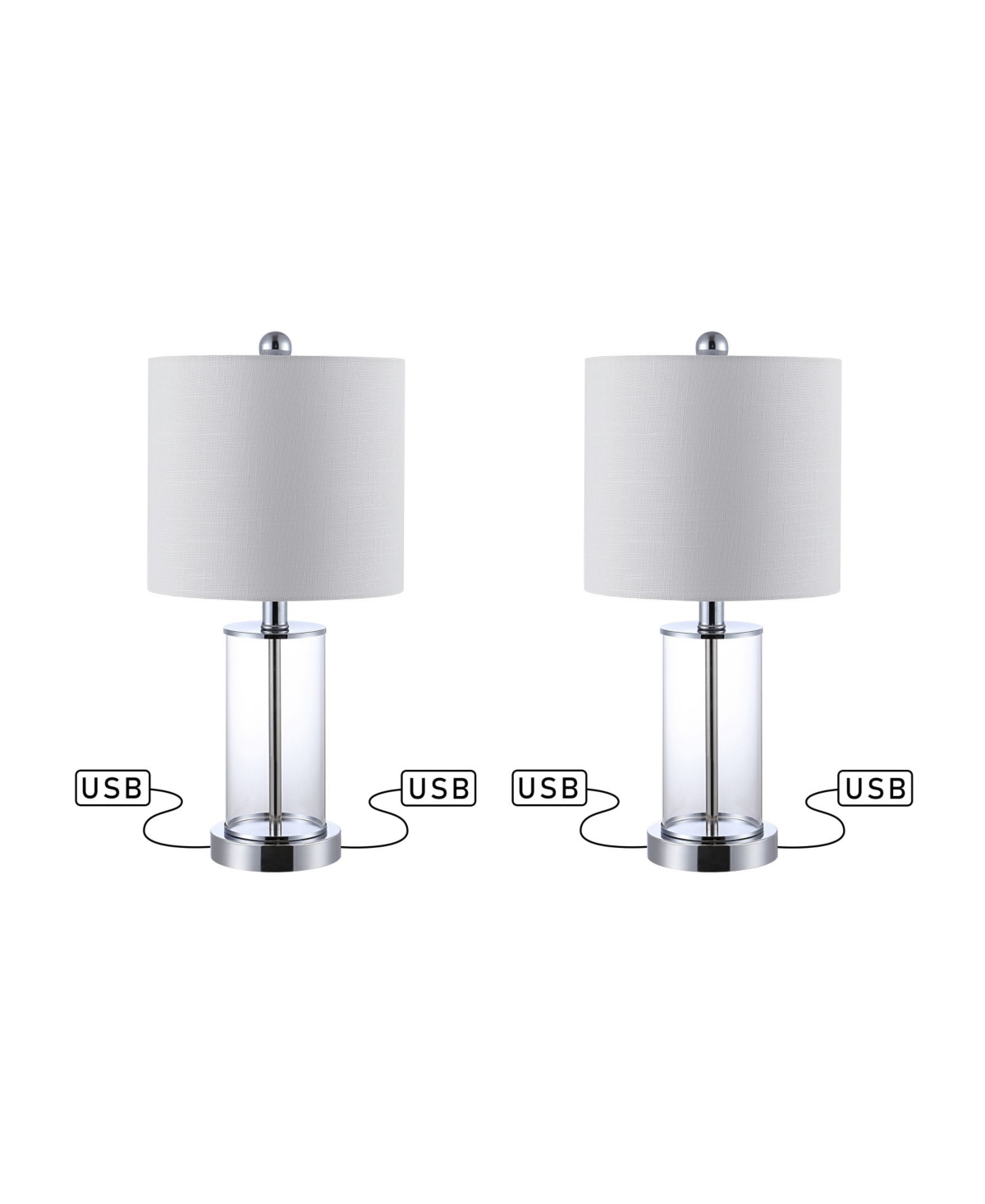 Abner Glass Modern Contemporary Usb Charging Led Table Lamp, Set of 2 - Silver-tone