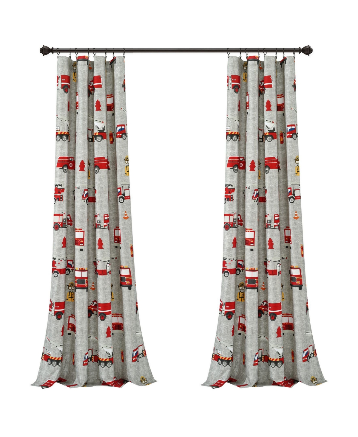 Lush Decor Fire Truck Window Curtain Panels Set For Kids, 84" X 52" In Red,gray