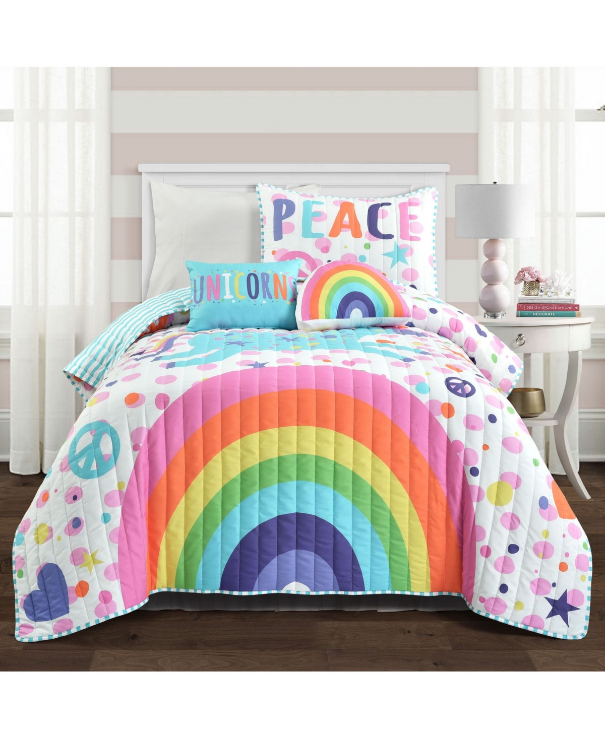 Lush Decor Unicorn Rainbow 4 Piece Quilt Set for Kids, - Multi