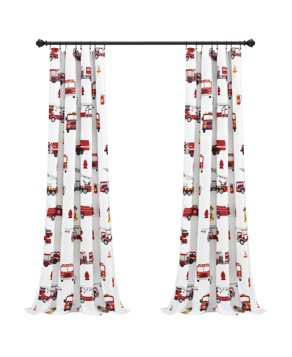 Lush Decor Fire Truck Window Curtain Panels Set For Kids, 84" X 52" In Red,white